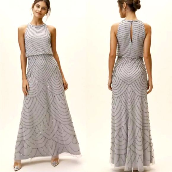 Adrianna Papell Dresses & Skirts - Adrianna Papell Madigan Silver /Gray Beaded Special Occasion Maxi Dress Size 10